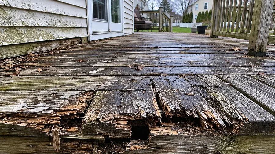 Severely deteriorated and rotted deck boards
