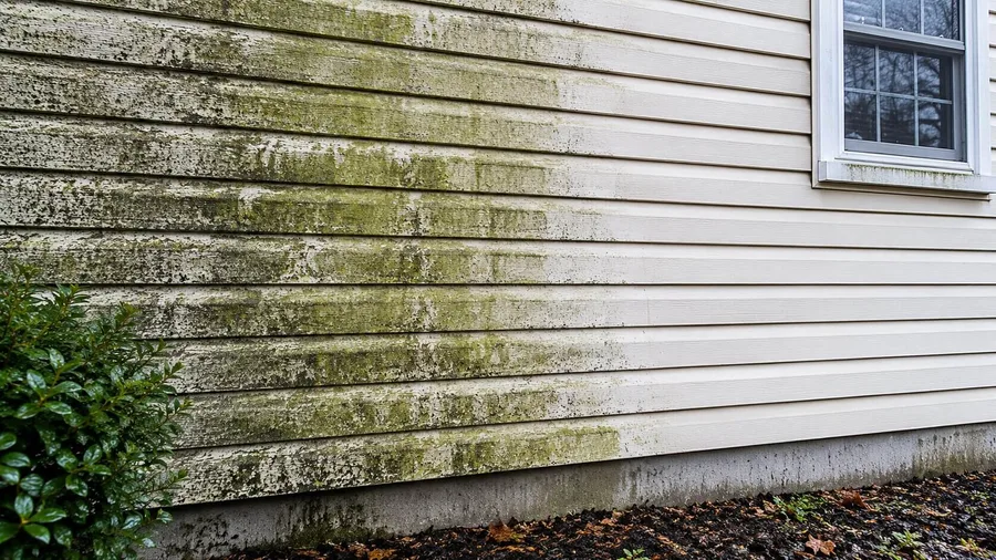 Green algae and mold spreading across house siding